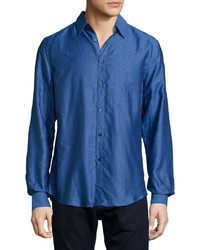 Versace Long Sleeve Woven Dress Shirt Blue