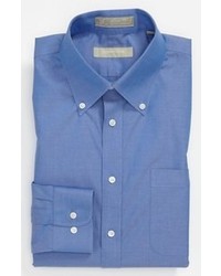 Nordstrom Smartcare Wrinkle Free Trim Fit Solid Pinpoint Cotton Dress Shirt French Blue 175 3637