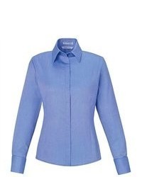 North End Blue Wrinkle Free Oxford Dobby Button Down Shirt Blouse