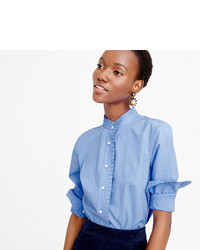J.Crew Ruffled Button Up Shirt In End On End Cotton