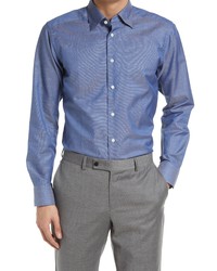 Eton Slim Fit Cotton Linen Dress Shirt In Medium Blue At Nordstrom