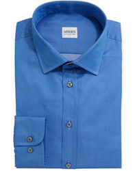 Armani Collezioni Solid Woven Dress Shirt Blue