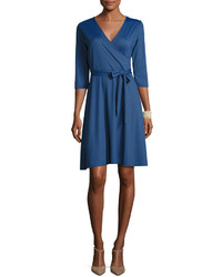 Neiman Marcus 34 Sleeve Solid Perfect Wrap Dress Navy