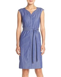 Ellen Tracy Belted A Line Chambray Dress