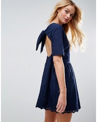 Asos Broderie Smock Dress With Open Back Detail