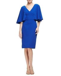 Badgley Mischka Flutter Sleeve Crepe Cocktail Dress Royal Blue