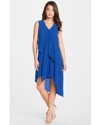 Adrianna Papell Ruffle Front Crepe Highlow Dress