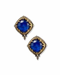 Konstantino Faceted Crystal Quartz Over Lapis Button Earrings