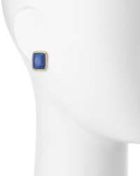 Nakamol Golden Rectangular Agate Stud Earrings Blue