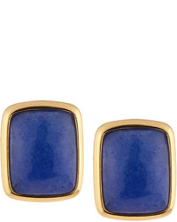Nakamol Golden Rectangular Agate Stud Earrings Blue