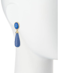 Nakamol Long Golden Double Drop Agate Earrings Blue