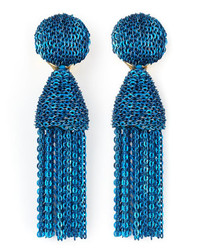 Oscar de la Renta Short Chain Tassel Earrings Blue