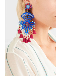 Mercedes Salazar Tasseled Gold Plated Resin And Bead Clip Earrings Blue