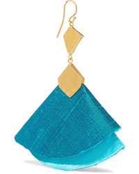 Katerina Makriyianni Twirl Drop Gold Tone Silk And Turquoise Earrings