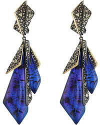 Alexis Bittar Two Tone Crystal Encrusted Layered Origami Clip Earrings Blue