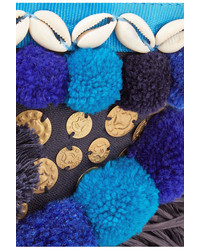 Figue Ibiza Tuk Tuk Mini Leather Trimmed Embellished Canvas Tote Blue
