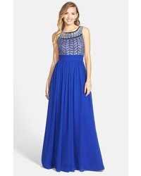 Blue Embellished Chiffon Evening Dress
