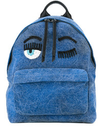 Blue Embellished Denim Backpack
