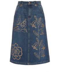 Blue Embellished Denim Skirt