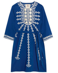 Figue Sophie Embellished Cotton Mini Dress Blue