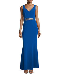 Blue Embellished Evening Dress