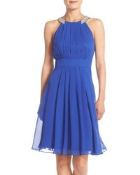 Blue Embellished Fit and Flare Dress