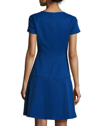 Ellen Tracy Short Sleeve Embellished Fit Flare Dress Cobalt