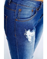 Boohoo Crystal Paint Splat Rip Knee Dark Stone Wash Jeans