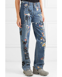 Vetements Distressed Embellished Straight Leg Jeans