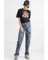 Vetements Distressed Embellished Straight Leg Jeans