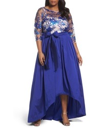 Adrianna Papell Plus Size Floral Flutter Embellished Highlow Gown