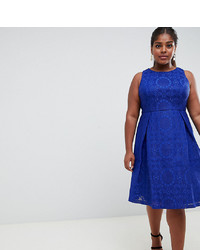 Blue Embellished Lace Fit and Flare Dress