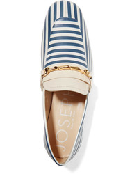 Joseph Embellished Striped Leather Loafers Blue