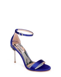 Blue Embellished Satin Heeled Sandals
