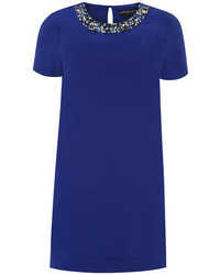 Blue Embellished Satin Party Dress