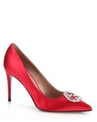 Gucci Gg Crystal Satin Point Toe Pumps