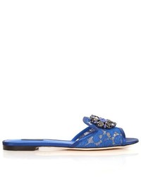 Blue Embellished Satin Sandals