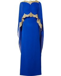 Blue Embellished Silk Evening Dress