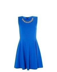 Blue Embellished Skater Dress
