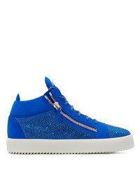 Blue Embellished Suede Low Top Sneakers