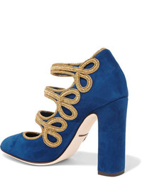 Dolce & Gabbana Embellished Suede Mary Jane Pumps Storm Blue