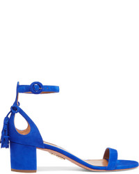 Blue Embellished Suede Sandals