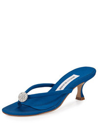 Blue Embellished Thong Sandals