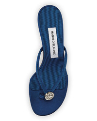 Manolo Blahnik Dole Embellished Thong Sandal Blue