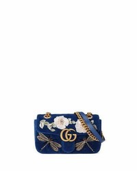 Gucci Gg Marmont Embroidered Velvet Mini Bag Cobalt
