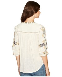 Lucky Brand Lace Up Embroidered Top Clothing