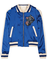Blue Embroidered Bomber Jacket