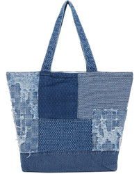 Blue Embroidered Canvas Tote Bag