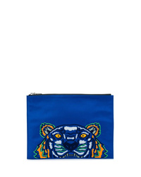 Blue Embroidered Canvas Zip Pouch