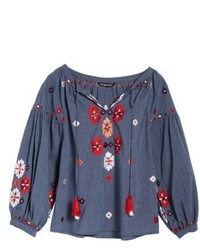 Kas New York Elora Embroidered Chambray Top